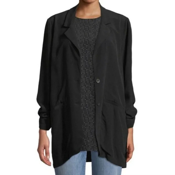NWT Eileen Fisher Black Notch Collar Long Jacket S - Picture 9 of 9